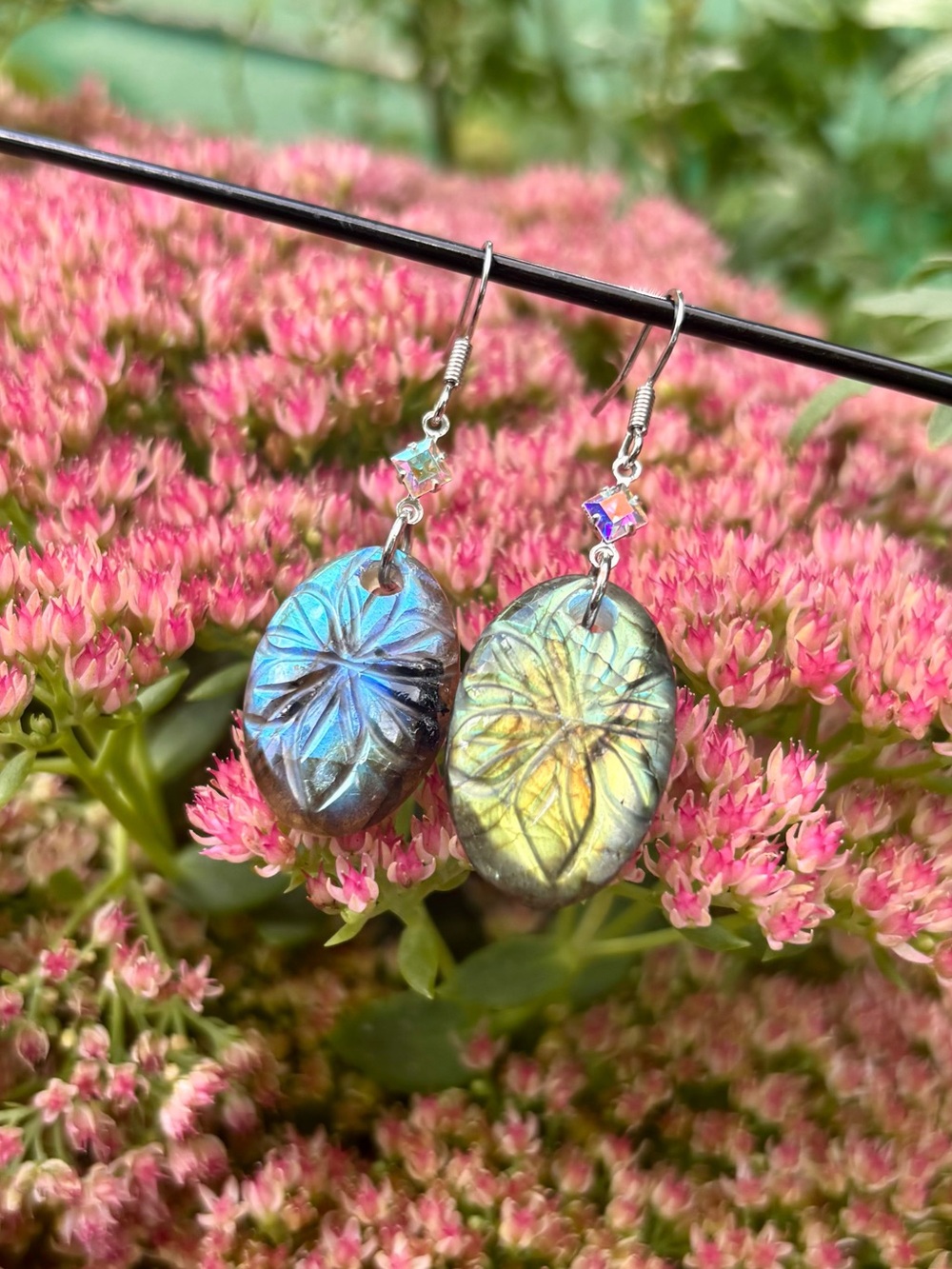 Carved labradorite earrings. - Picture 8 of 13